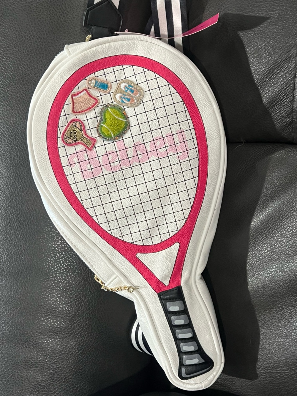 Betsey Johnson White and Pink Tennis Racket Crossbody Bag